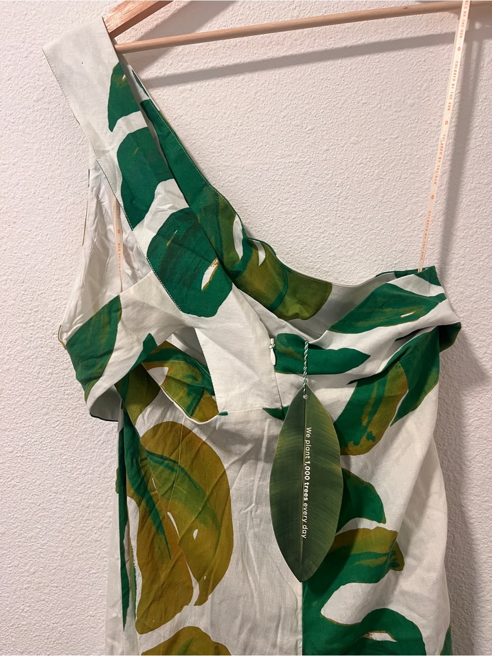 FarmRio Monstera One-Shoulder Jumpsuit - Green/White - Picture 5 of 6